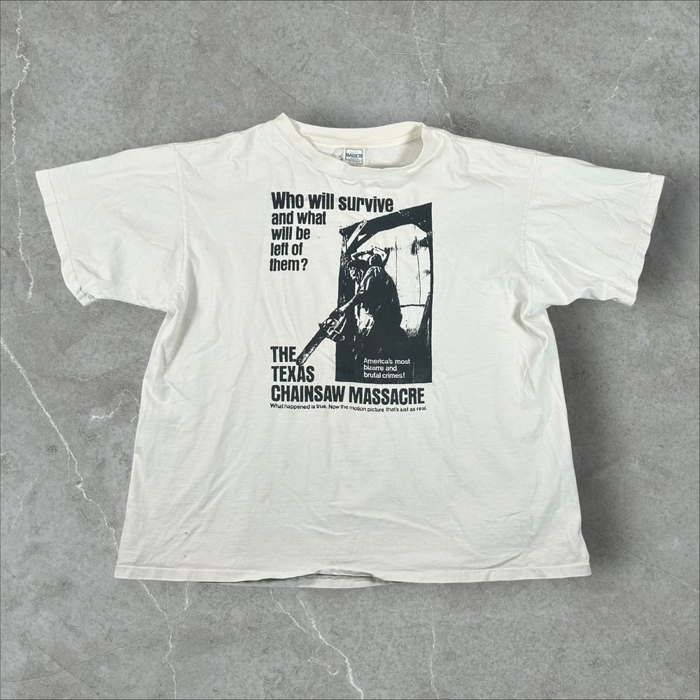 Vintage Texas Chainsaw Massacre T Shirt Mens XL White 90s Horror Movie Graphic